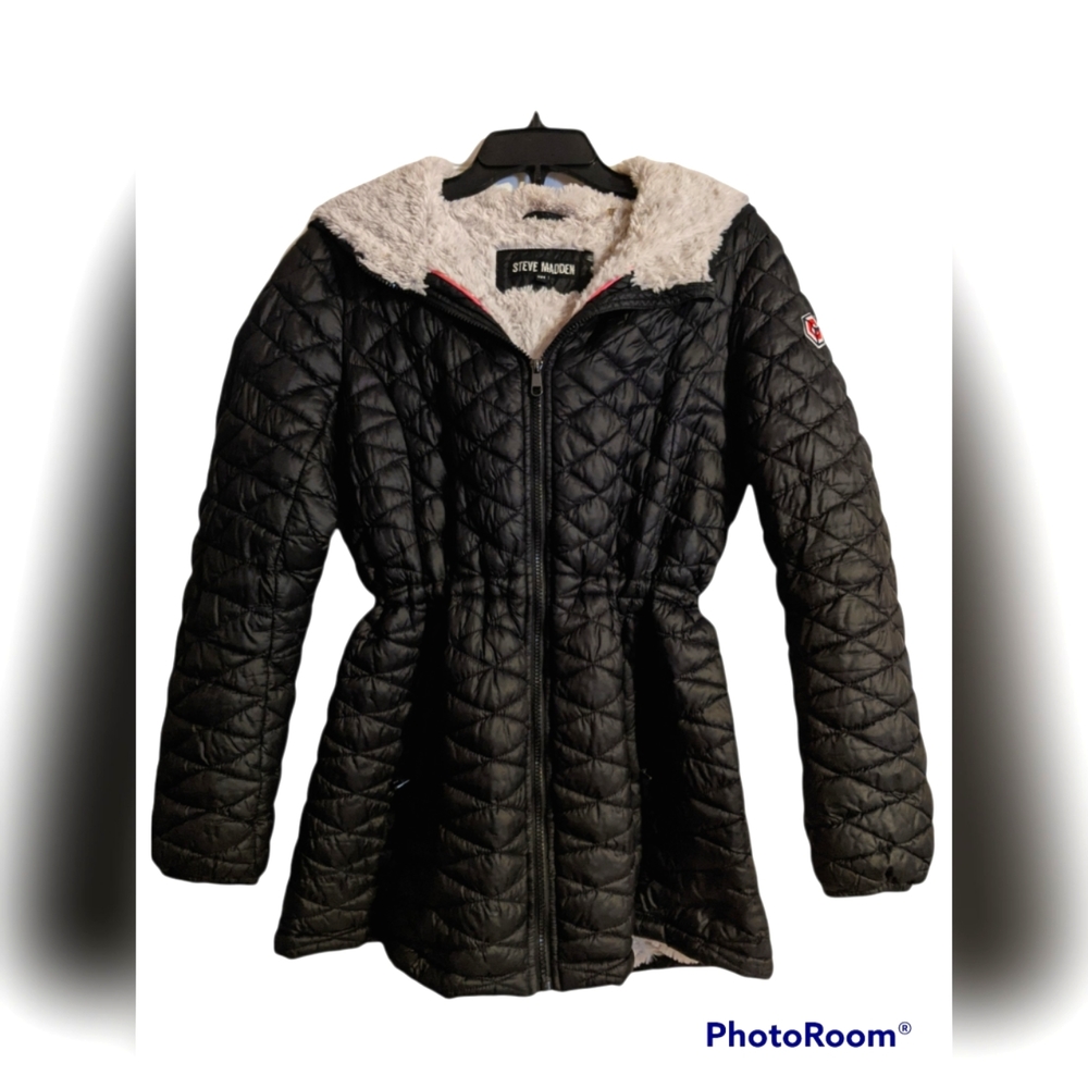 Steve Madden Hooded Puffer / Bomber Jacket Cinch-Waste Coat Sz M